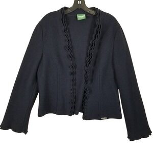 Geiger Collections Navy Blue Boiled Wool Ruffle Trim Cardigan Jacket Austria 42
